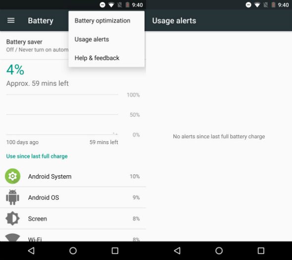 Alerta de uso de batería Android 7.1.2 Nougat