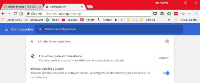 Google Chrome limpiar malware